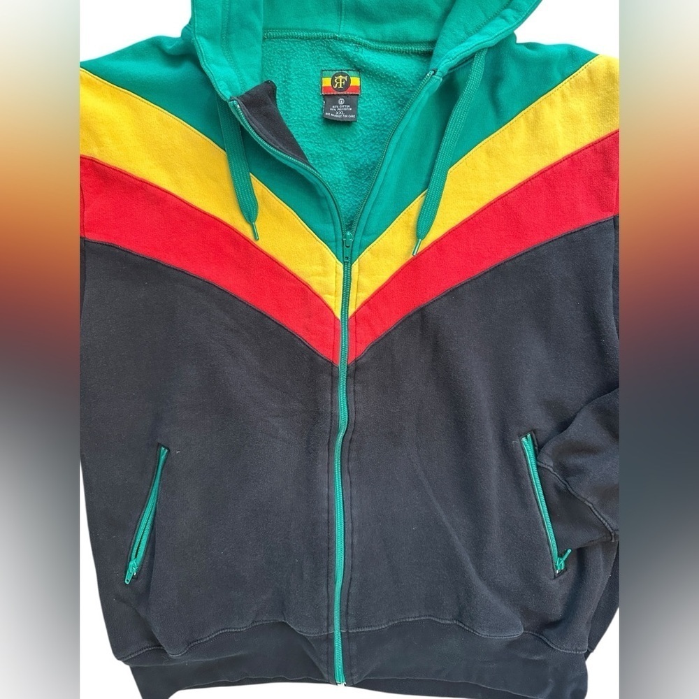 ❤️💛💚 Bob Marley-Inspired Rasta Colorblock Zip Hoodie – XXL - Picture 4 of 8